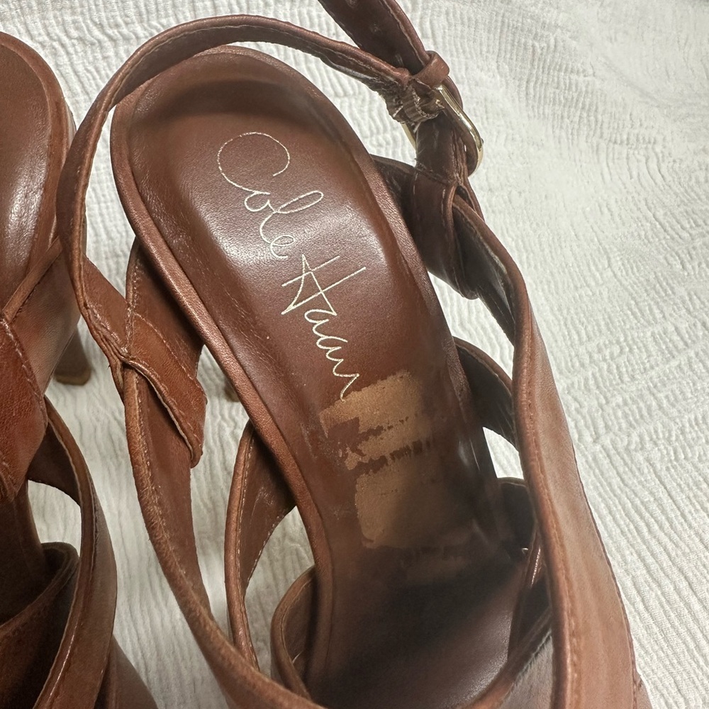 Cole Haan Women Brown High Heels US 5.5 Cognac Strappy Air - Picture 3 of 8